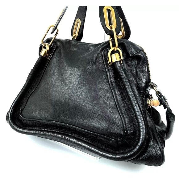Chloe Black Leather Paraty With Gold Accents Satchel Bag - Picture 8 of 10